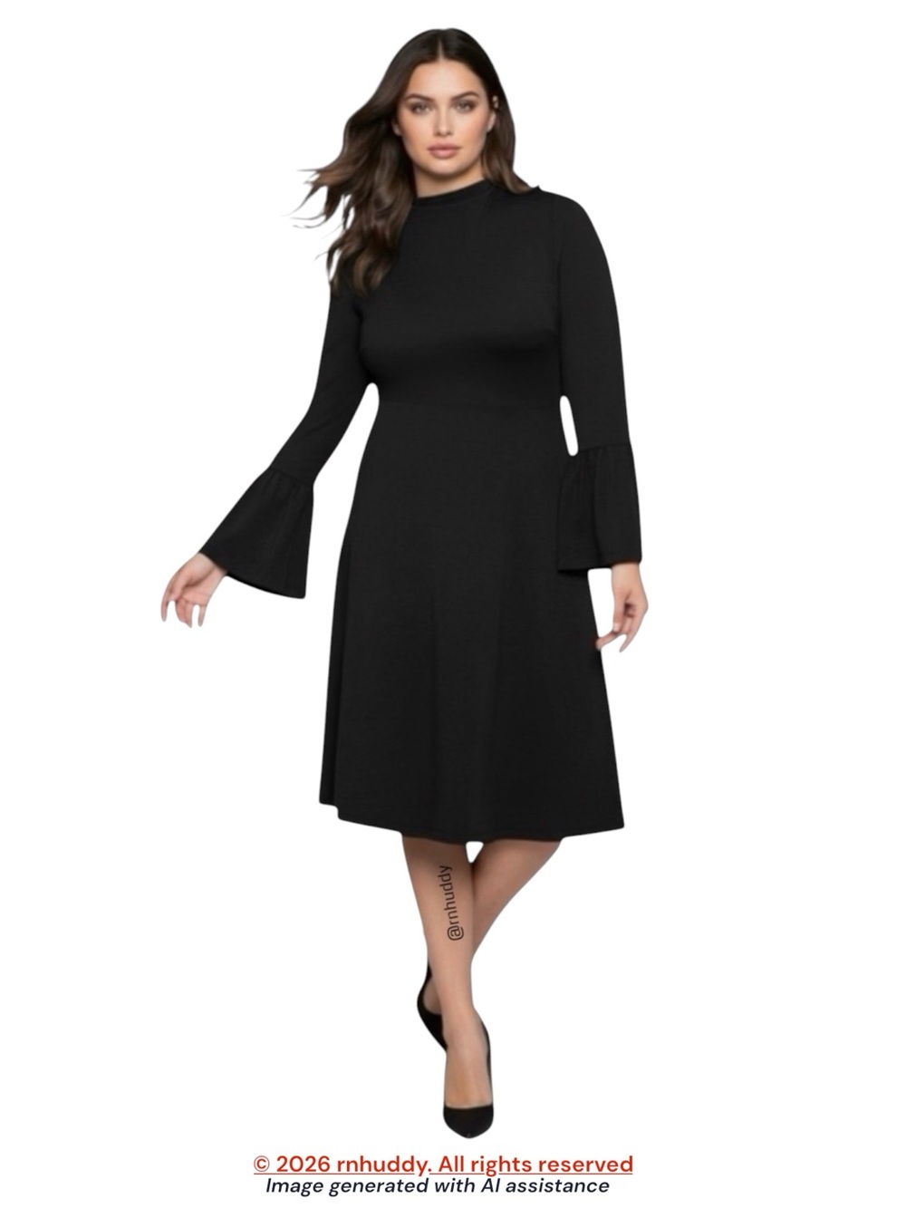 Eloquii size 18 black flare sleeve midi flounce dress